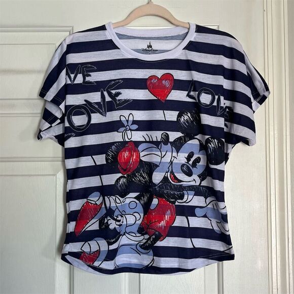 Disney Tops - Disney Parks Women's Mickey & Minnie Love Striped T-Shirt Size S